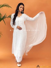 White Sitara Viscose Hand Embroidered Chikankari Kurta Set Lucknow Chikankari