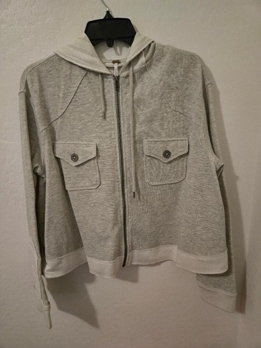 Free People Sydney Zip up Hoodie Jacket XS oversized Raw Hem Grunge Boho Hippie