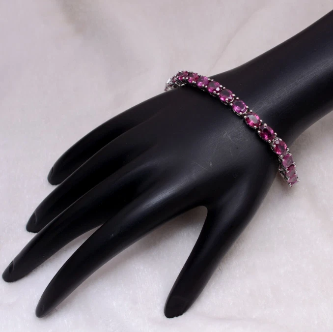 Rhodolite Garnet Gemstone Bracelet 925 Sterling Silver Handmade