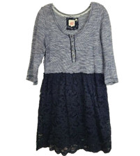 𝅺Anthropologie Lilka Womens Mini Dress Small Navy Henley Lace Skirt BOHO Fairy