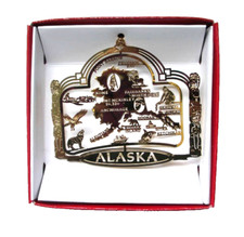 Alaska State Brass Ornament North Pole Anchorage Fairbanks Dog Sled Kodiak Eagle