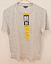 NWT Women's SPLENDID Short Sleeve Crew Neck Top Shirt Grey/White Striped sz SM