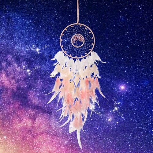 Trees Of Life Crystal Dream Catcher Healing Wall Art Decor Pink Feathers Gravel - Picture 9 of 9
