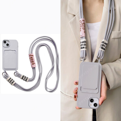 Hülle mit Band Handykette für iPhone 17 16 15 14 13 Pro Max Soft Kartenfach Case