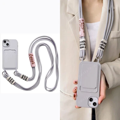 Hülle mit Band Handykette für iPhone 17 16 15 14 13 Pro Max Soft Kartenfach Case - Bild 1 von 4