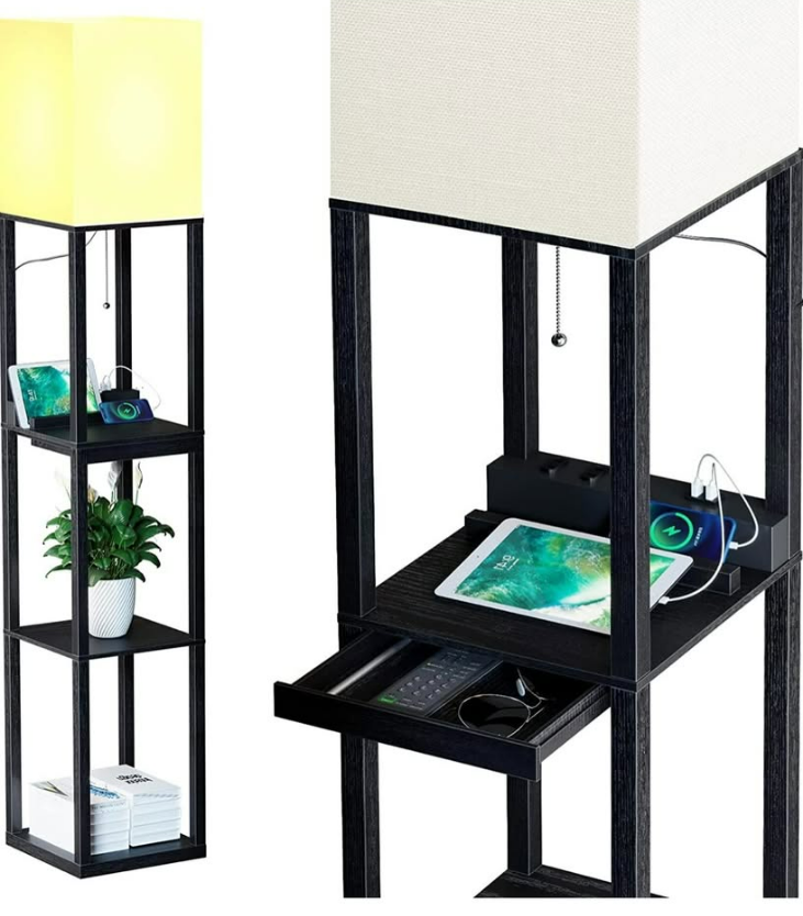 Modern Floor Lamp with Built-in Shelves for Stylish Storage-image