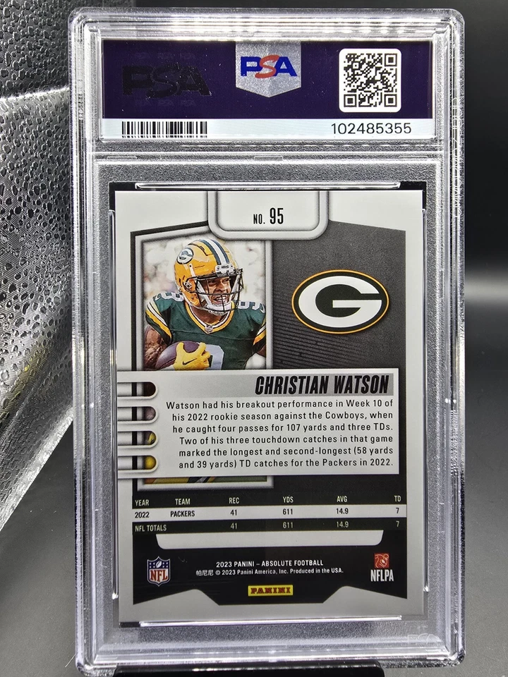 Christian Watson 2023 Absolute #95 Red Squares /499 Green Bay Packers PSA 10 - Image 2 of 3