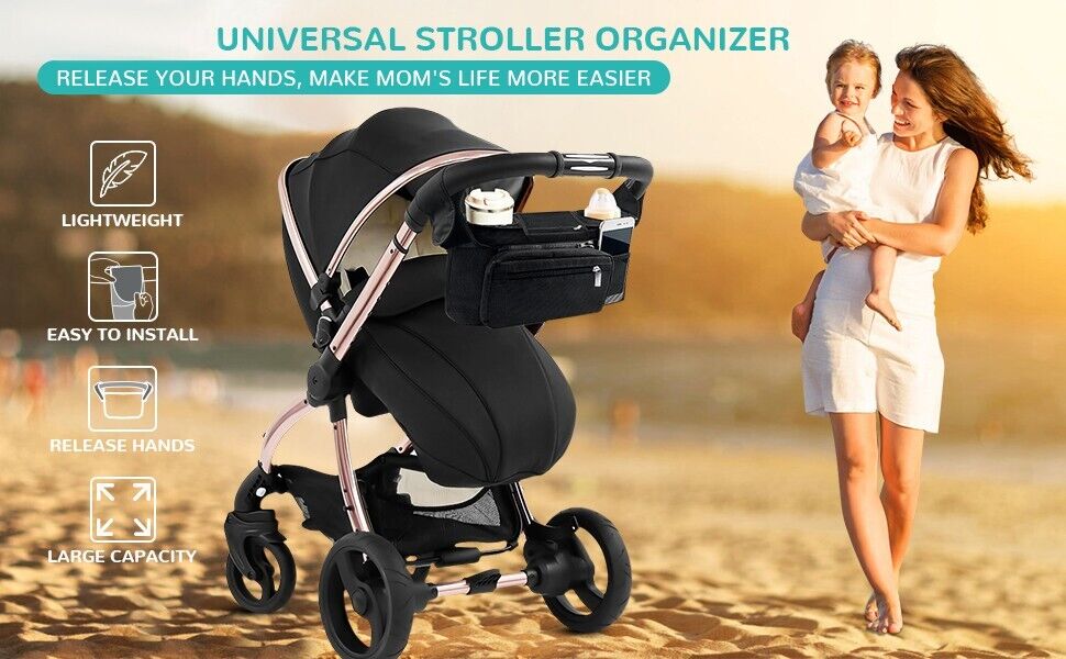 Universal Diaper Bag Baby Stroller Organizer Bag With Insulated Cup Holders Diap
