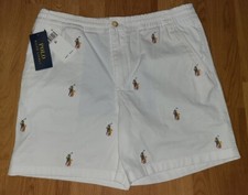 60 POLO Ralph Lauren Boys Sz 20 White Cotton Solid Shorts Multi Color Pony NWT