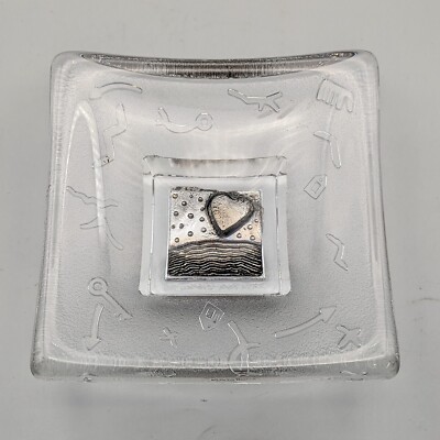 Bertil Vallien KOSTA BODA Domino Dish Silver Heart Art Glass