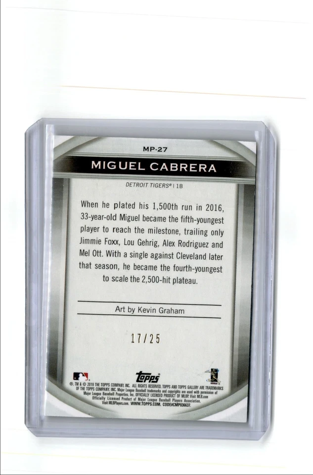 2019 Topps Gallery Masterpiece Orange Miguel Cabrera 17/25 Detroit Tigers #MP-27 - Image 2 of 2