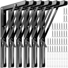 6 Pack 12" Black Folding Shelf Brackets Heavy Duty 132 lbs Load Table Hinge