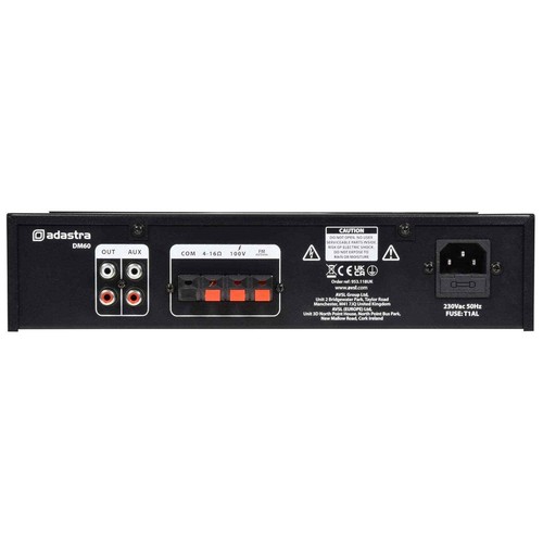 Amplificador mezclador compacto Adastra DM60 60W 100 V con Bluetooth, USB y FM - Imagen 3 de 3