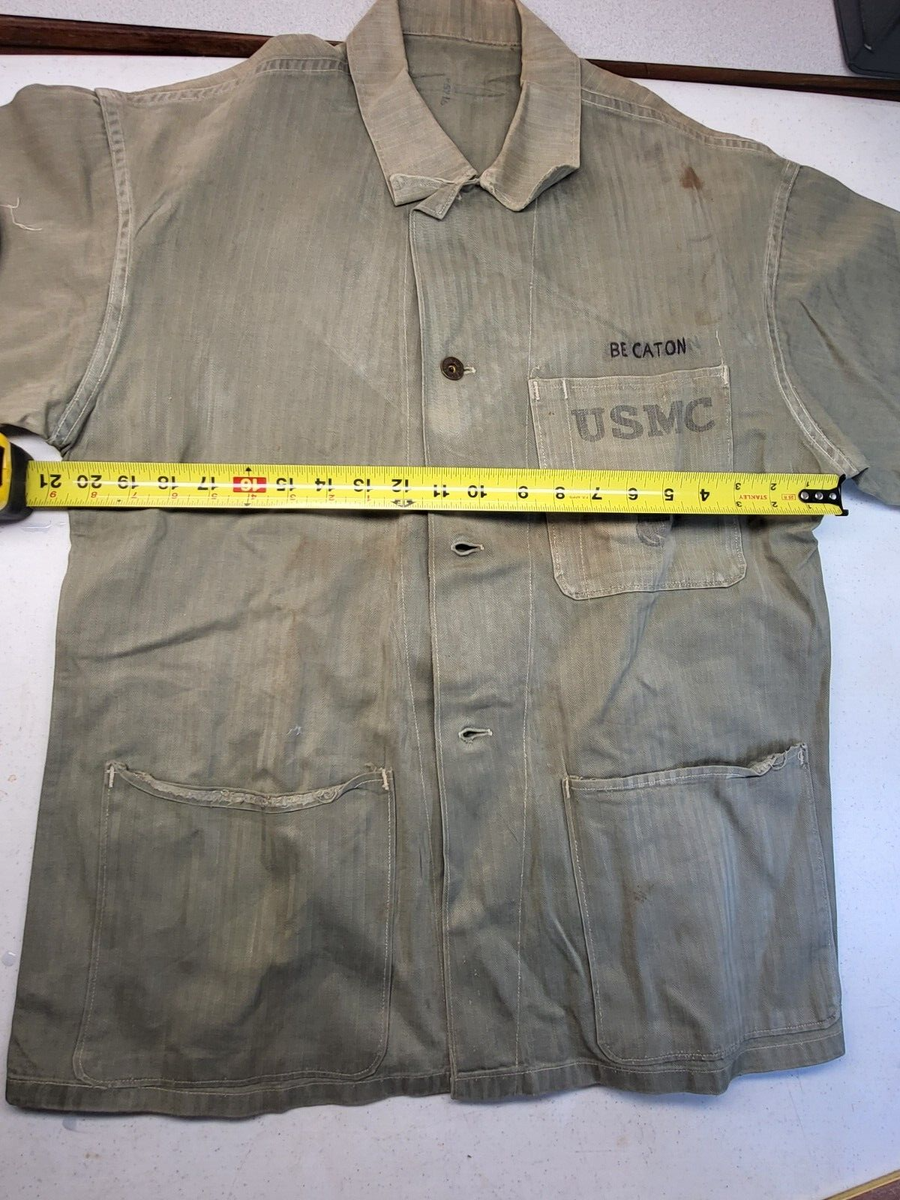 USMC P-41 P-47 HBTジャケット 🧥 Vintage USMC P41 P47 HBT Utility Shirt Jacket Herring