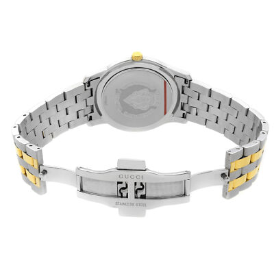 Gucci 5500 XL Two Tone Steel White Sticks Dial Quartz Mens Watch