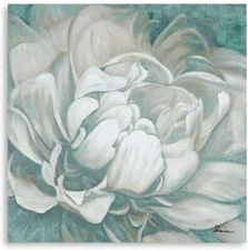 White Peony Flower Blossom Wall Art Painting Print Blooming on Canvas - 24"x24"