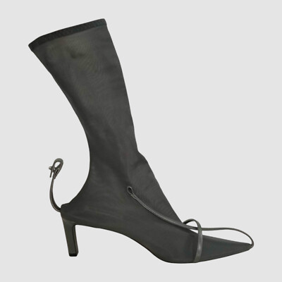 Jil Sander Women Gray Leather Elastic Mesh Sock Ankle Boot Shoes Size 36.5