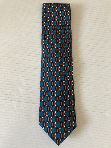 Jones New York Men's Necktie Tie Silk Teal Maroon Gray Tan Geometric Made in USA - Picture 2 of 6