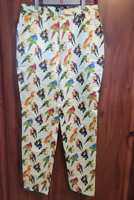Gianfranco Ferre Vintage 90s Parrot Bird Print Designer Pants Jeans Satin 33