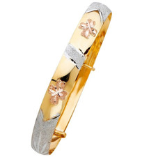 NEW 14K TRI COLOR GOLD ADJUSTABLE BANGLE