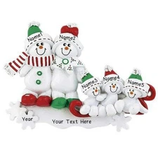 Personalized SNOWMAN SLED FAMILY of 2-3-4-5-6 Christmas Tree Ornament GIFT