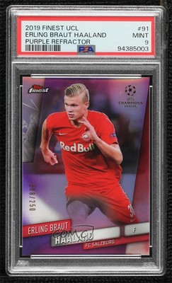 2019 Finest UCL Purple Refractor /250 Erling Haaland Braut PSA 9 MINT Rookie RC