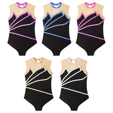 Kids Girl's Jumpsuit Patchwork Bodysuit Performance Rompers Metallic Gymnastics