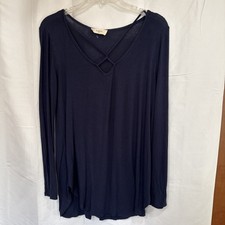 A.Gain Women’s Long Sleeve Top Size Small Navy Blue 100% Rayon Made In USA