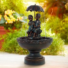 Boy and Girl Under Umbrella Modern Outdoor Wa...