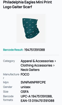 NEW NEVER WORN OR USED WITH TAGS OFFICIAL LICENSED NFL PHILADELPHIA EAGLES FACE