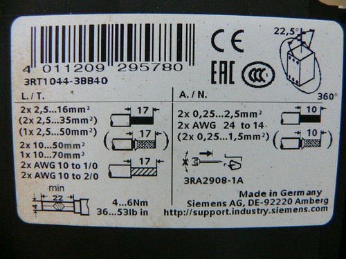 Siemens 3Rt1044-3Bb40 Power Contactor - Picture 3 of 3