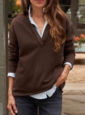 New Frank Eileen Irish Chocolate Brown Patrick Popover Henley Sweatshirt Small
