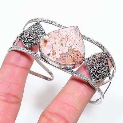 925 Silber Overlay Crazy Lace Achat verstellbar Armband Schmuck Free Size