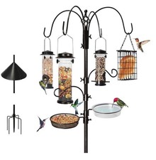 6-Hook Bird Feeding Station, Steel Multi-Feeder Kit Stand for Attracting Birds