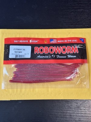 Roboworm 6  Straight Tail Worm Salt Release System  Red Crawler
