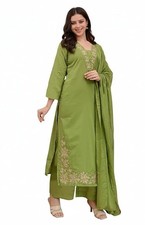 Women Solid Embroidery Kurta and pant set With Dupatta