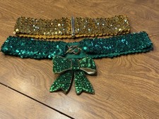 70s Sequin Stretch Waist Belt Metal Closure Disco Party Set Of 2 1