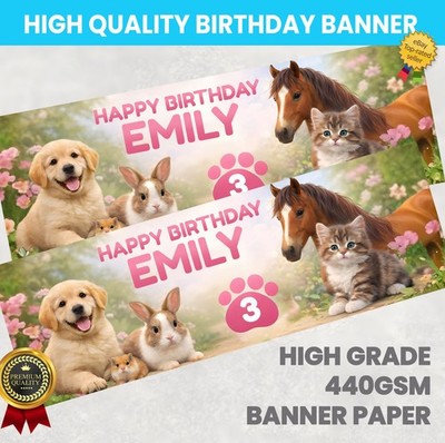 Personalisiertes Geburtstagsbanner Haustier Tiere - Hund, Pferd, Katze, Hase - beliebiger Name