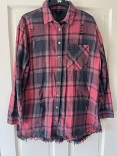 RiverIsland Red&Black Oversized LongSleeve Shirt Ripped Design Size UK 8