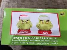 Dr. Seuss The Grinch And Max Sculpted Ceramic Salt  Pepper Set/New