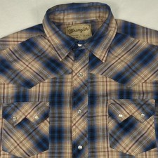 Wrangler Western Plaid Pearl Snap Long Sleeve Button-up Mens Shirt Size Large