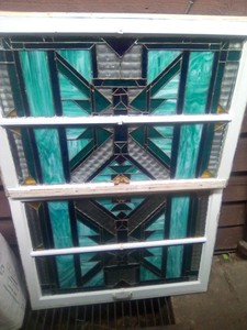  Tiffany Frank Lloyd Wright  Style Stained Glass Geometric Prairie Both Sash U L