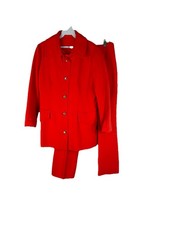Vintage 50s Mod Wool Button Blazer Jacket Pant Suit Set Womens Small Orange