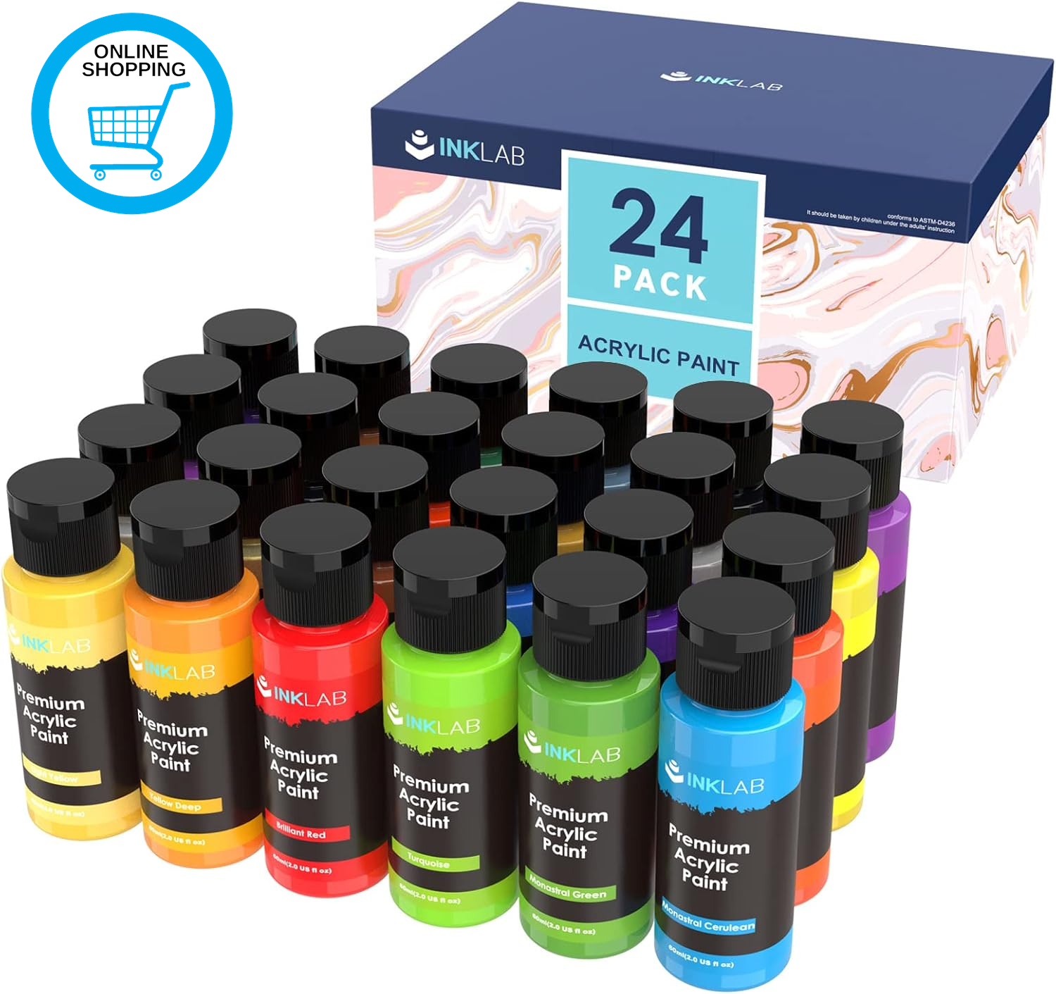 Acrylic Paint Set 24 Vibrant Colour Non Toxics Acrylic Craft Paints Rich Pigment