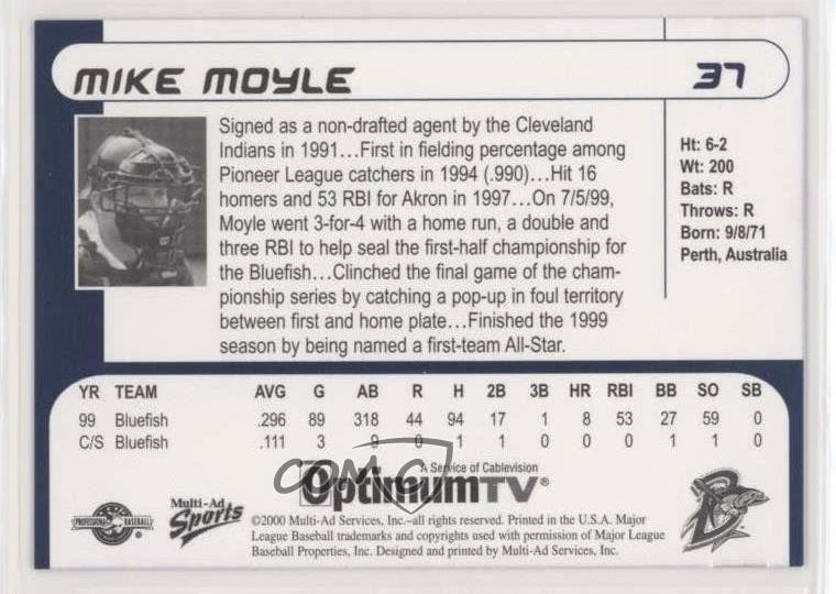 2000 Multi-Ad Sports Bridgeport Bluefish 1999 Champions Set Mike Moyle #37 - Image 2 of 2