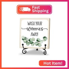 5" Funny Wooden Sign, Wash Your Worries Away Sign, Funny Bathroom Laundry Room D