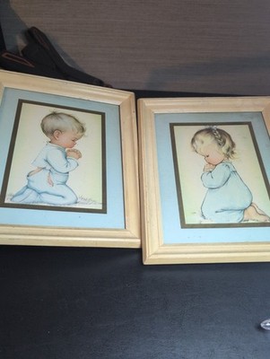 Set Of Boy And Girl Charlot Byi Bless Us All Framed Print Lithograph