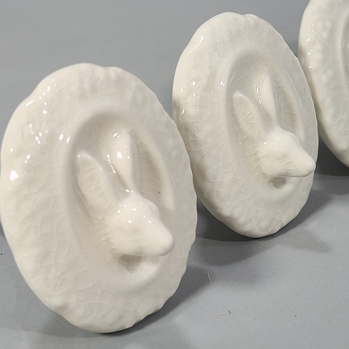Anthropologie Ceramic 3D Rabbit Head Portrait Cabinet Pull 7 Knob Lot White Oval
