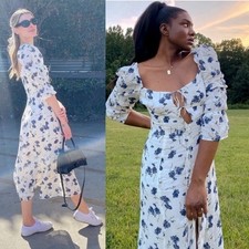 Reformation Roberta Midi Dress in Blueberries White & Blue Floral Print Size:0