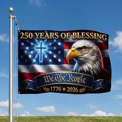 USA 250 Years Flag Eagle Cross We The People Patriotic Banner
